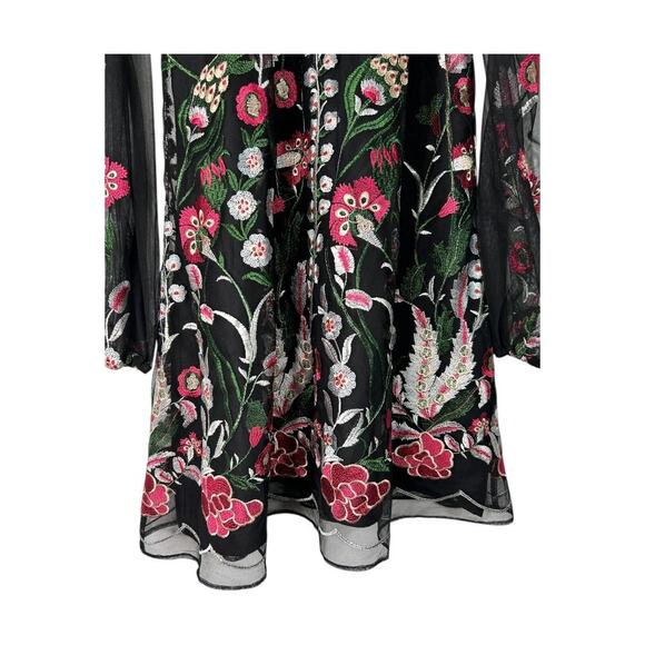 Belle Badgley Mischka Dress Size 6 Black Floral Halter Cold Shoulder Embroidered - Picture 7 of 15